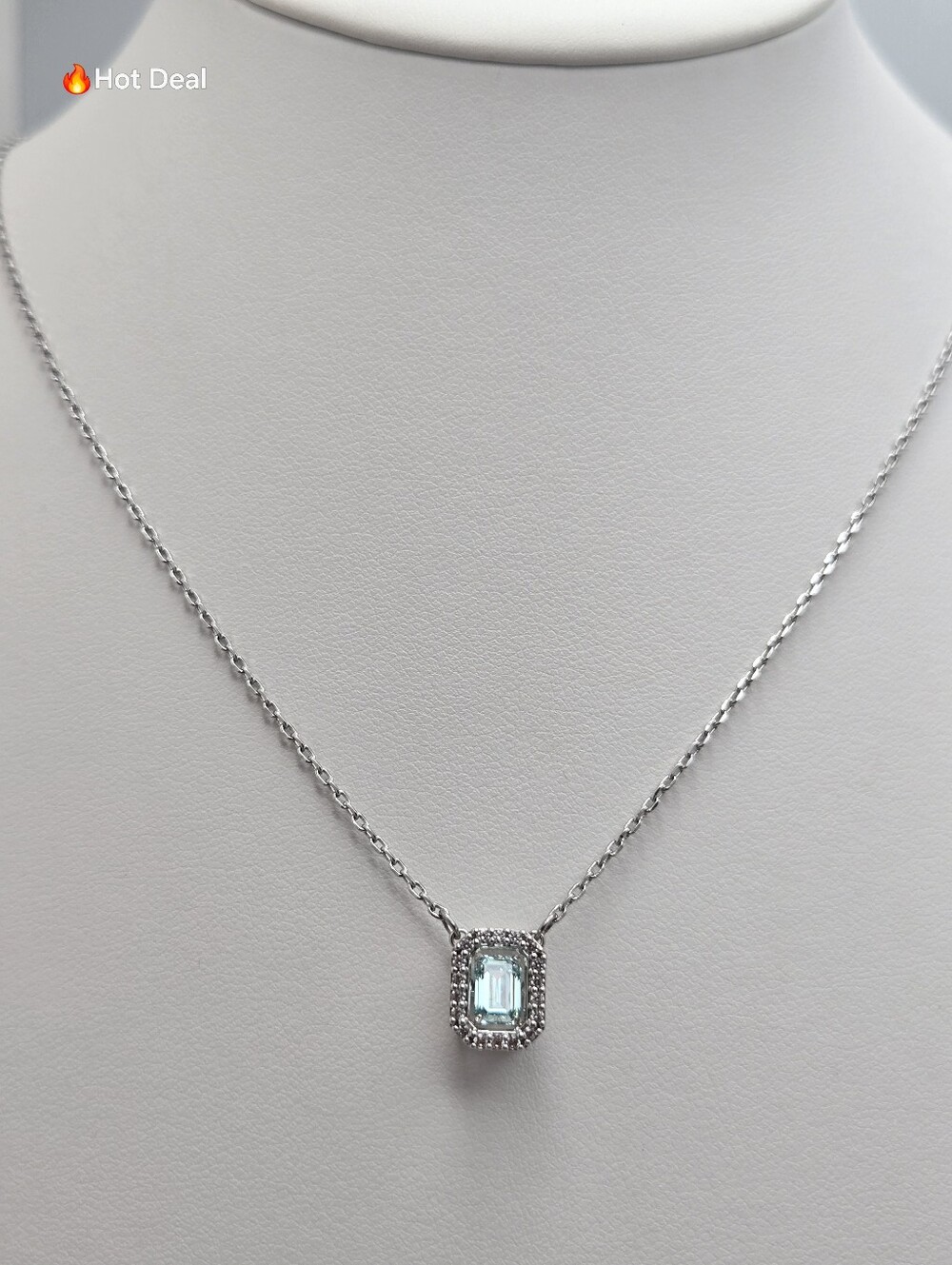 Swarovski Millenia Octagon Cut Pendant Necklace Blue Crystal 17" Signed